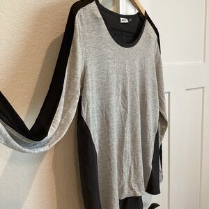 DKNYC Sheer Long-Sleeve Top Medium Grey Black